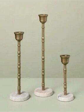 Hearth & Hand With Magnolia 3pc Taper Marble and Brass Candle Holder